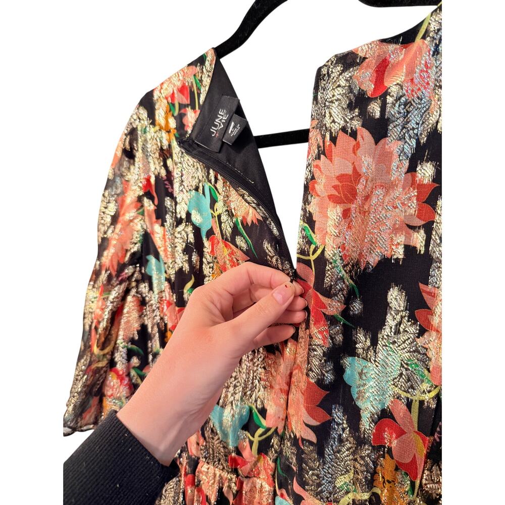 June+Vie 18/20 Metallic Floral Maxi Dress $369 Elegant Plus Formal Gown Gold 2XL - Picture 9 of 14